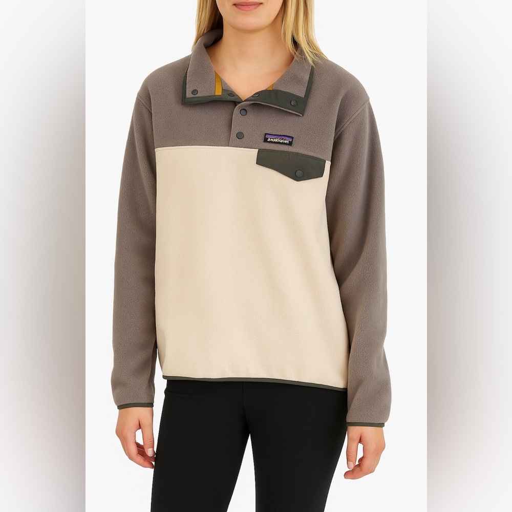 Patagonia Women's Grey Cream Lightweight Synchilla® Snap-T® Pullover Size Medium